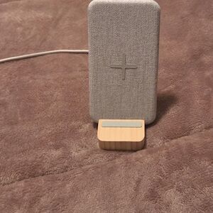Gray Wireless Charger with Wooden Base